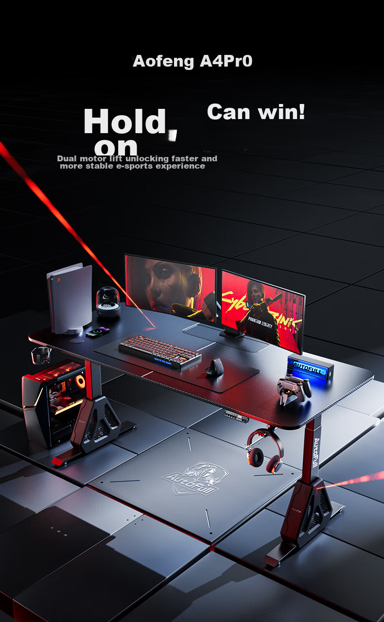 AOFENG A4Pro Gaming Desk Solid Wood Electric Height Adjustable Computer Desk Office Desk Black 1.8*0.8m 1