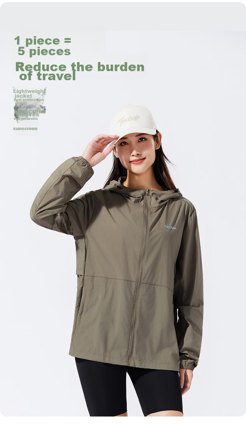 TECTOP Sun Protection Clothing, Summer UV-Resistant Couple Style, Outdoor Travel Top, 2422153FS New Khaki XL 10