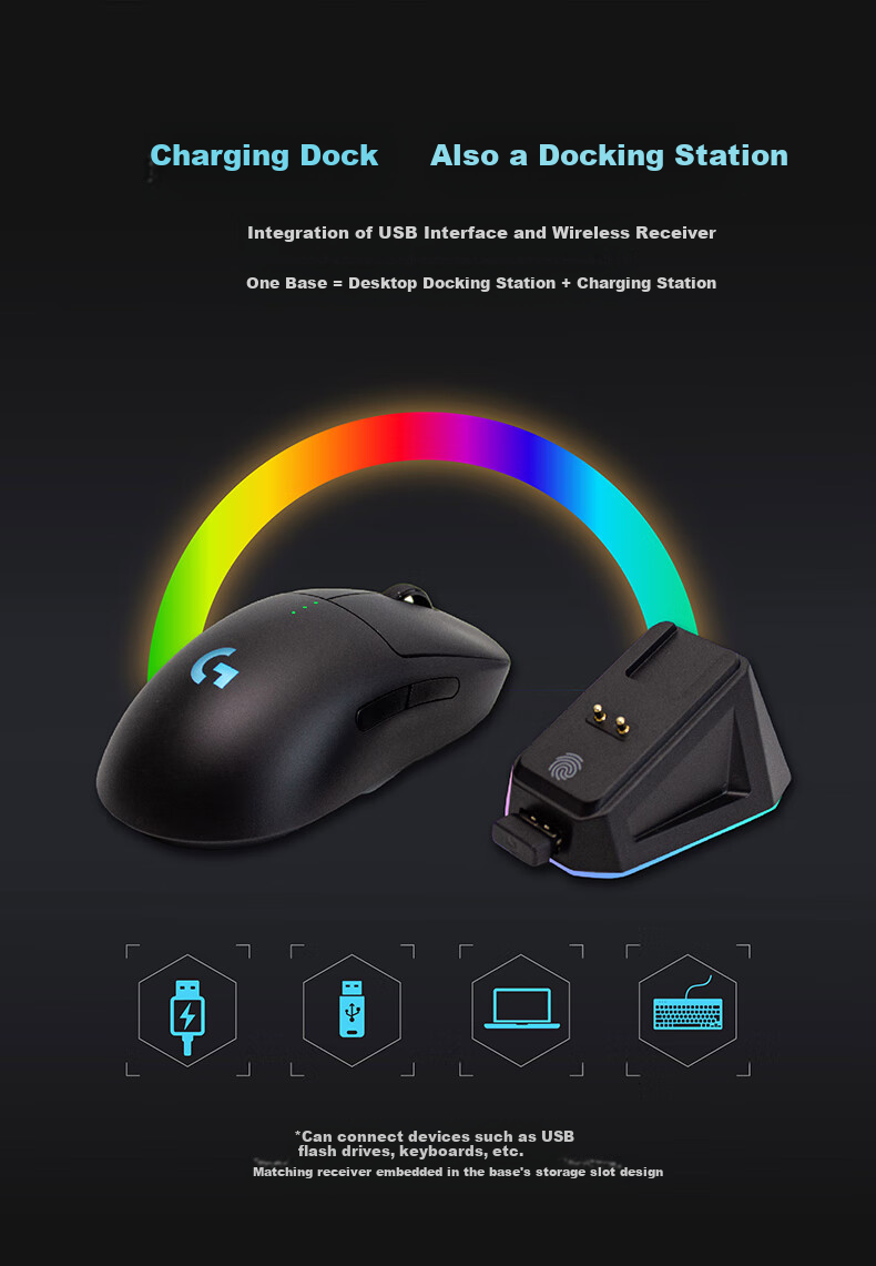AKNK Compatible with GPW Charging Dock, Suitable for Logitech GPW Fifth Generation Snow Leopard/Second Generation/Third Generation/Fourth Generation/G502/G903/Magnetic USB Expansion Dock, RGB Ambient Light, Pink 3