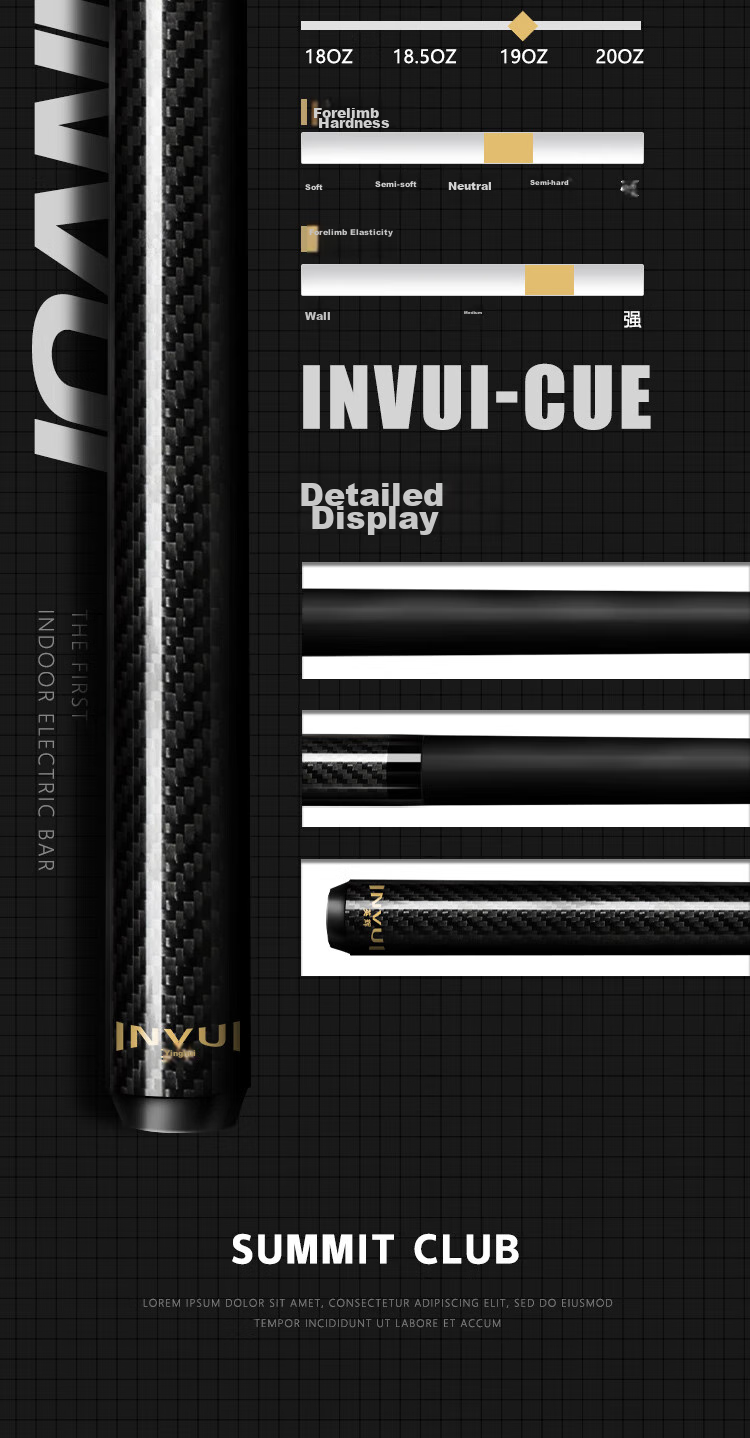 INVUI Pool Cue Carbon Tip Cue Chinese Black 8 High-Tech Carbon Fiber Billiard Cue Complete Set with Cue Case CR20H 3
