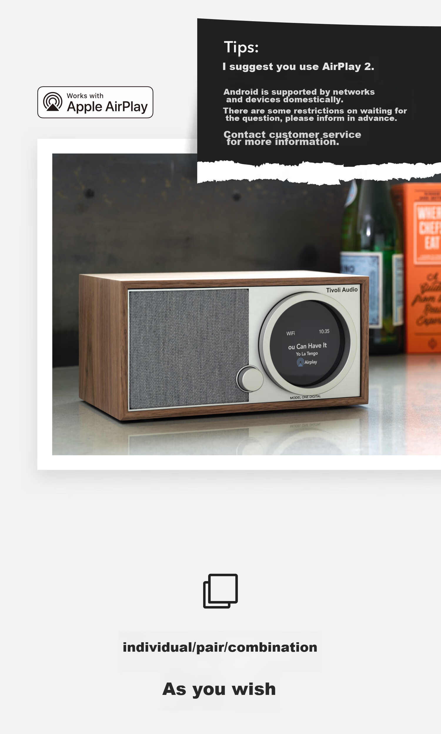 Tivoli Audio M1D2 Stylish Wooden Retro Home Speaker, WiFi Speaker, Bluetooth Speaker, Home Theater Sound System, Birthday Gift 3