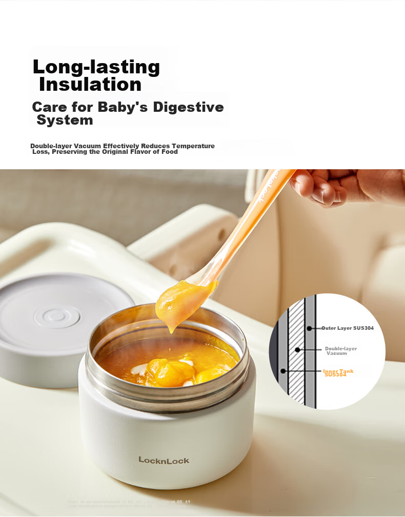 LOCK&LOCK Insulated Lunch Box, Children's Food Container, Vacuum Baby Food Bowl, Sealed Stainless Steel Soup Pot, Portable Takeaway Porridge Cup 3