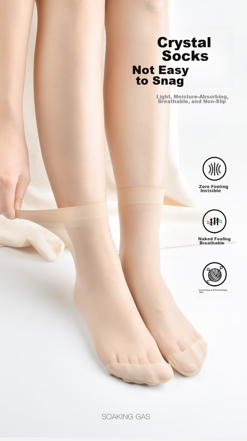 BONAS 20 Pairs of Women's Short Stockings, Summer Crystal Silk Ultra-Thin Wear-Resistant Anti-Snagging Sweat-Absorbing Non-Slip Antibacterial Mid-Calf Stockings 1