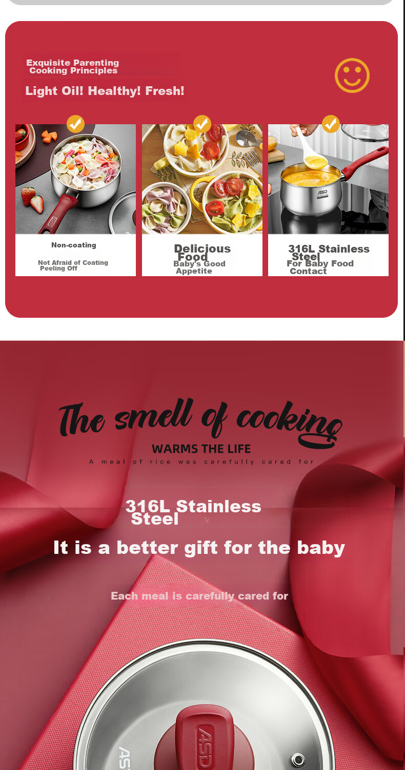 ASD Milk Pot, 316L Stainless Steel, 20CM Baby Food Pot, Small Pot, Compatible with Induction And Gas Stoves, NS20B13WG 6