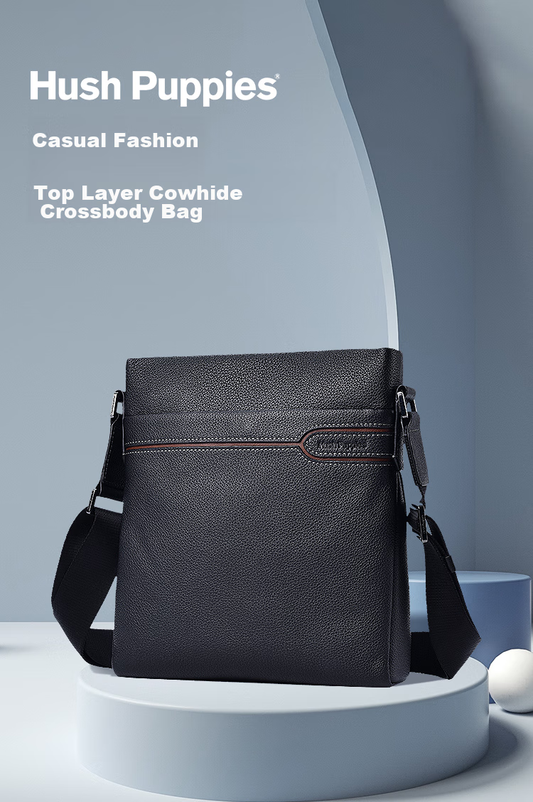 Hush Puppies Shoulder Bag for Men, Crossbody Bag, Casual Fashion Cowhide Business Backpack, Vertical Briefcase, Birthday Gift 1