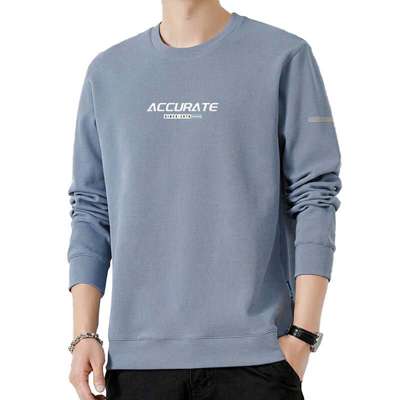ROMON Sweatshirt for Men, Spring And Autumn Round Neck Loose Long-Sleeve T-Shirt, Casual Top Outerwear, Men's Clothing YT01 Blue Fleece-Lined 5XL