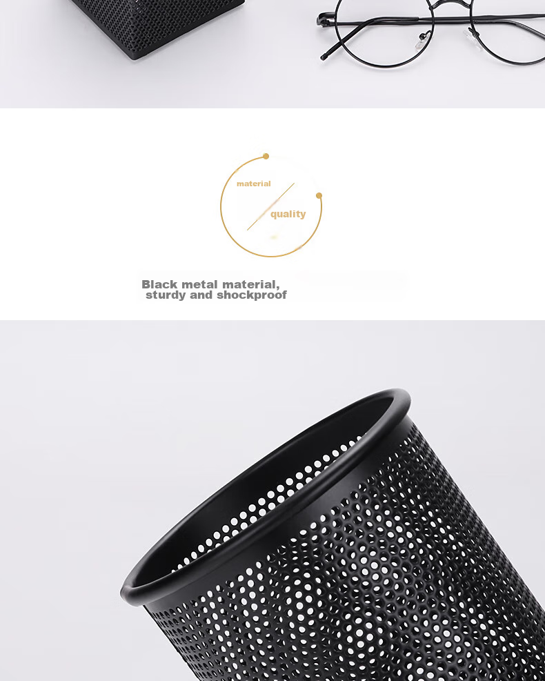 SUNWOOD Metal Mesh Series Round Pen Holder / Essential Student Stationery Storage Tube / Multifunctional Pen Holder, Black, 1202 3