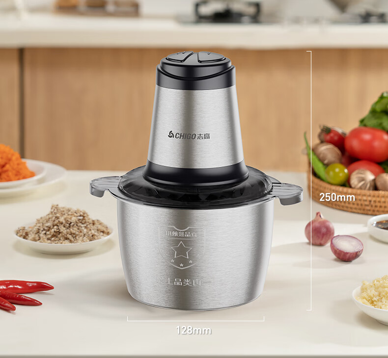 CHIGO Meat Grinder for Home Use, Mincer Machine, 304 Stainless Steel Small Multifunctional Food Processor, Meat Chopper, Dumpling Filling And Garlic Paste Maker, 2L Dual Blade Head ZG-L805 24