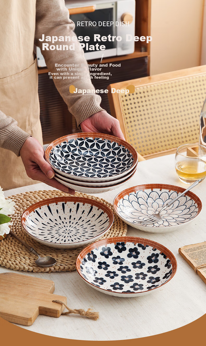 JIWUSENLIN Dinnerware Set, Plates for Home Use, Steak Plate, Western-Style Plate Set, Dish Plate, Dumpling Plate, Random Floral Pattern, 4-Piece Set 1
