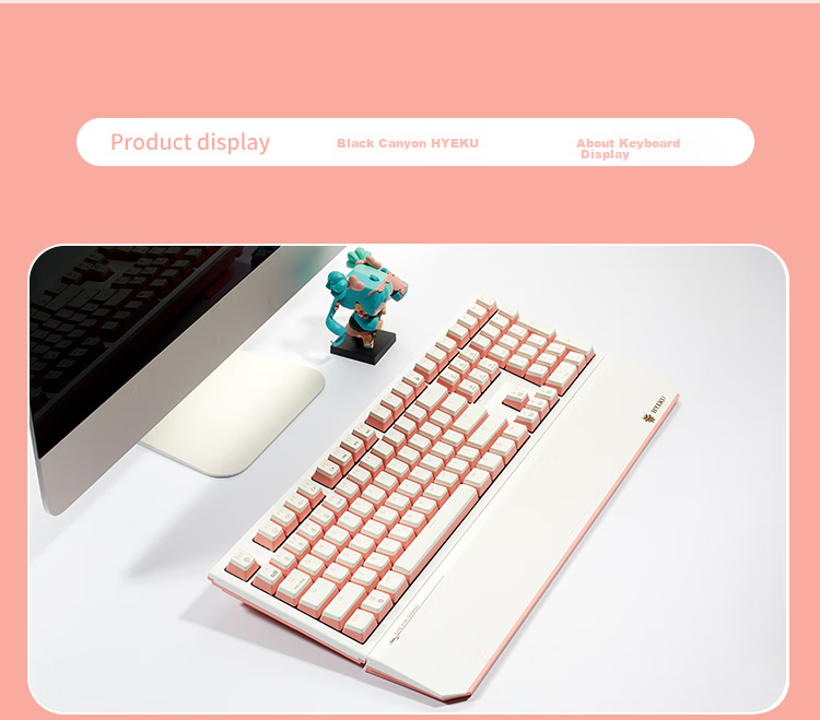 Hyeku X5Pro Wireless Bluetooth Wired Tri-Mode Keyboard with 108 Keys, PBT Keycaps, Peach Bubbles Water, Kaixia BOX Rose Red Switches 23