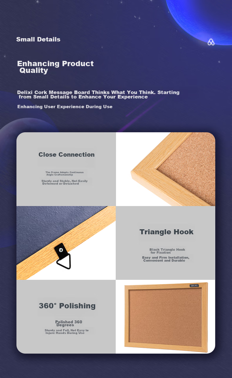 Deli 40*60cm Whiteboard Cork Board Wall/Message Board/Home Memo Board/Photo Wall Board Home Dormitory Message Board (Wood Frame, Pin Message) 8762 9