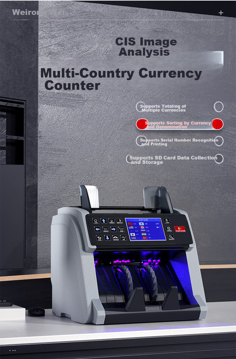 Weirong Multi-Currency Currency Counter for USD, EUR, GBP, JPY, AUD, CAD, INR Bill Sorting Machine WR-M998 1