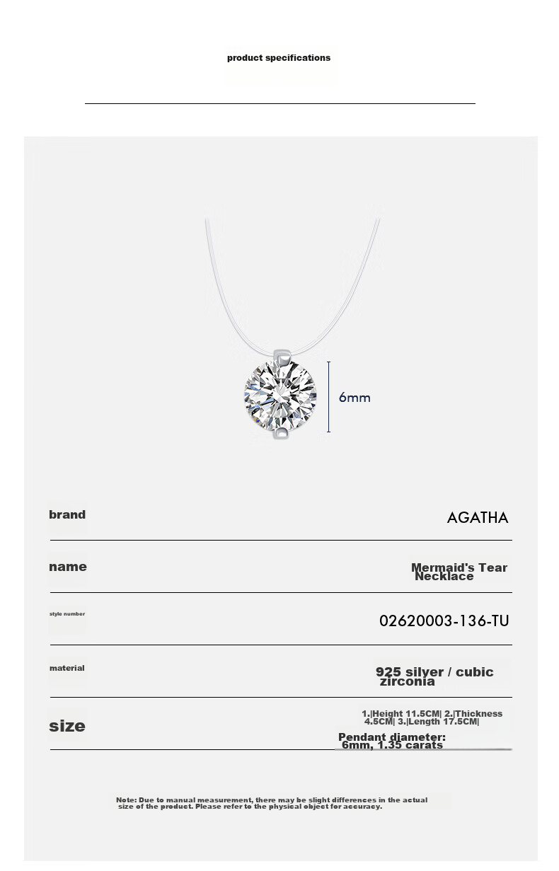 AGATHA Mermaid Tears Necklace for Women New Year Birthday Gift for Girlfriend and Best Friend Elegant Clavicle Chain 5