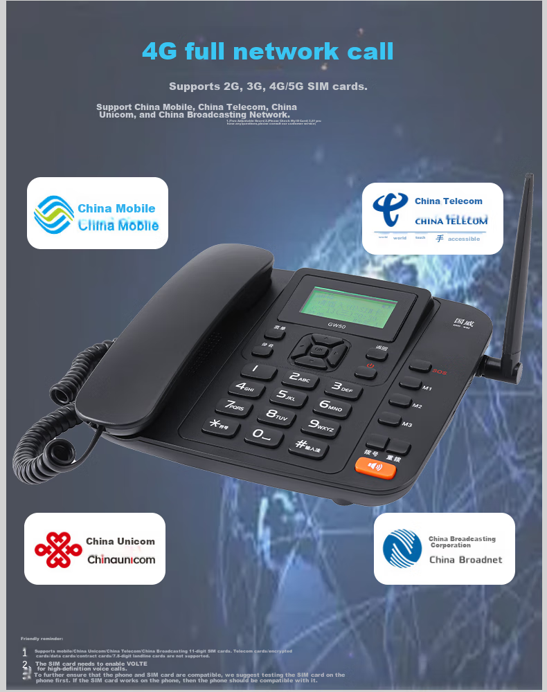 Guowei GW50 All-Network 4G5G Wireless SIM Card Telephone with Recording Function, Compatible with China Mobile, China Unicom, China Telecom And Cable TV Networks, Office And Home Use, Telemarketing, Landline Phone, Black 3
