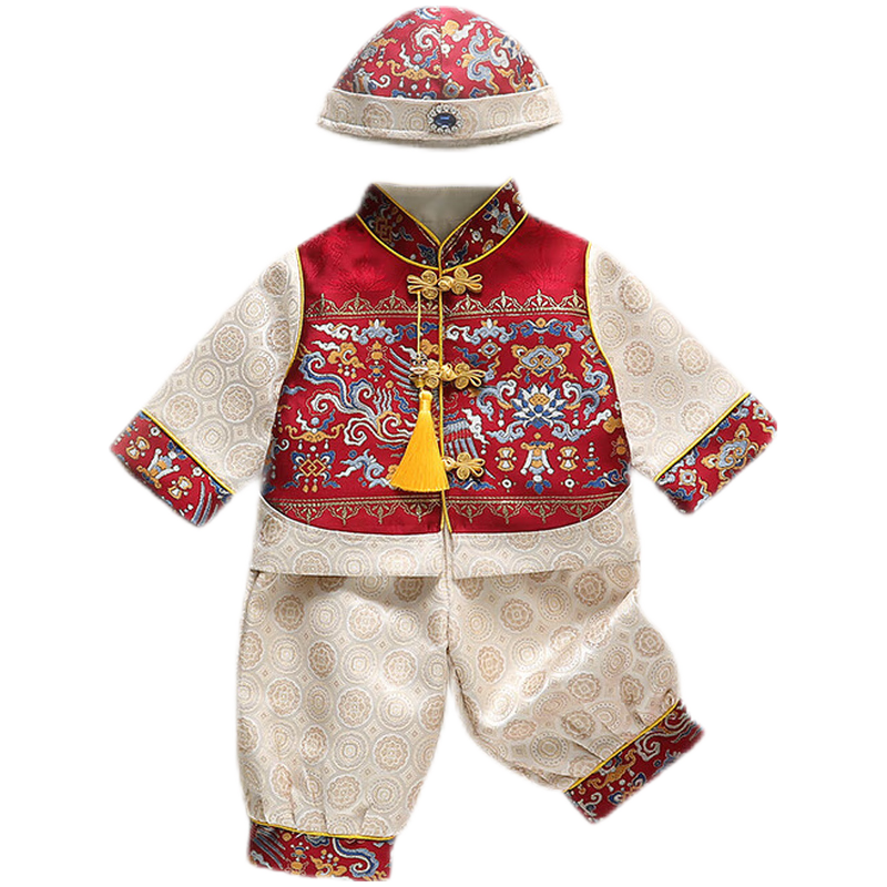 Luomeng First Birthday Outfit, Baby Boy Girl Outfit, Hundred Days Full Moon Birthday Tang Suit, New Chinese-Style Performance Costume, Red, L