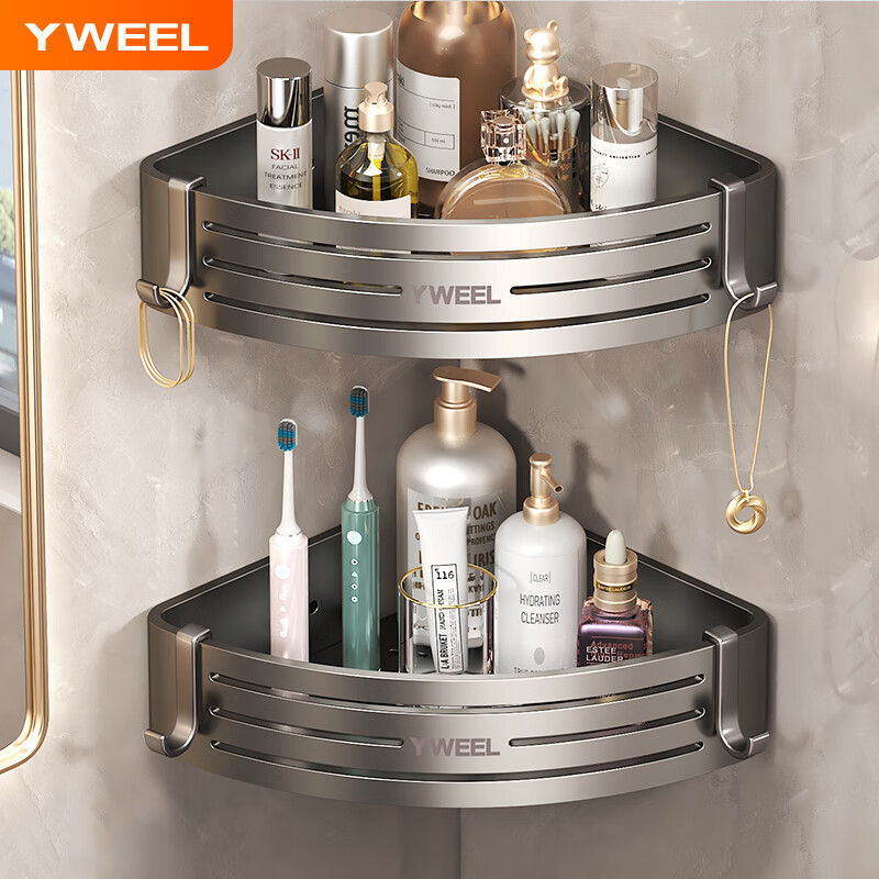 Yweel No-Drill Bathroom Corner Shelf Shower Room Triangle Basket Toilet Wall Storage Shower Gel Rack