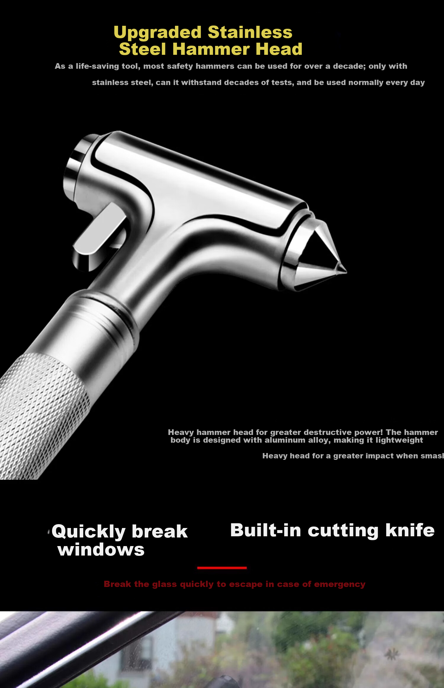 Heimang Car Safety Hammer, Multi-Functional Life-Saving Hammer, Escape Window Breaker, Survival Hammer [Tungsten Steel Model], Safety Hammer 7