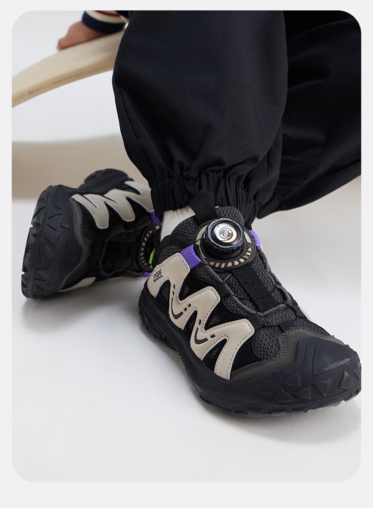 Zuo Xi Boys Sports Shoes Children's Shoes 2025 New Button Functional Mesh Breathable Casual Water Shoes Black Size 31 3