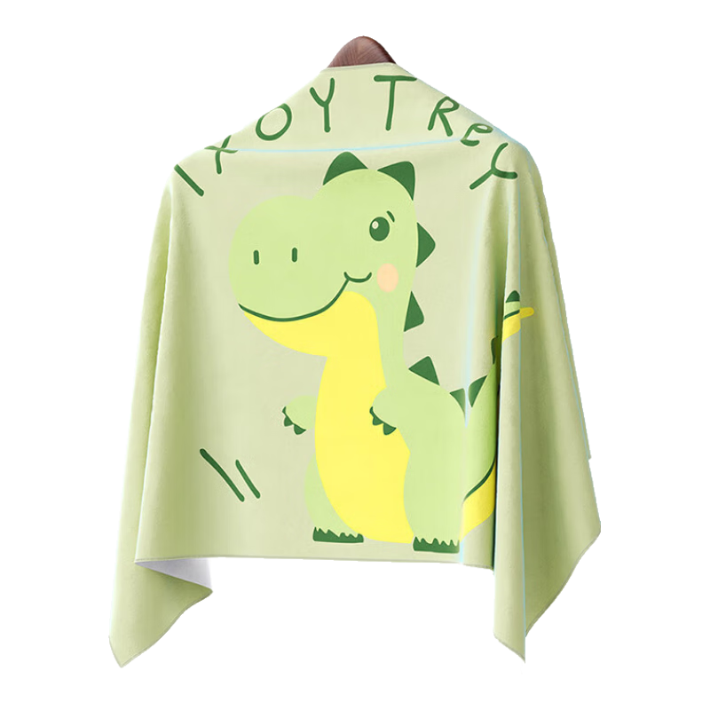XTEP Children's Swimming Towel, Quick-Drying Absorbent Bathrobe for Boys And Girls, Hot Spring Towel, Beach Towel, Warm Bathrobe, Green Little Dinosaur Desig