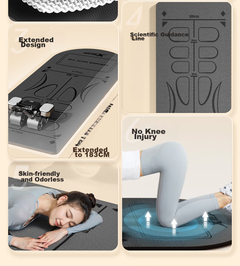 XTEP Ab Wheel Specialized Pad, Kneeling Pad, Ab Wheel Yoga Mat for Men And Women, Fitness Equipment, Exercise Abdominal Thickened Non-Slip Mat, Gray 7