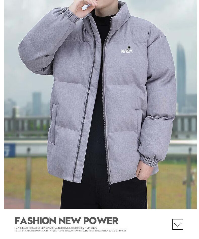 NASA MARVEL Cotton Jacket for Men, Winter Coat, Thick Padded Stand Collar, Suede Trendy Loose-Fit Versatile Couple's Outfit for Me 19