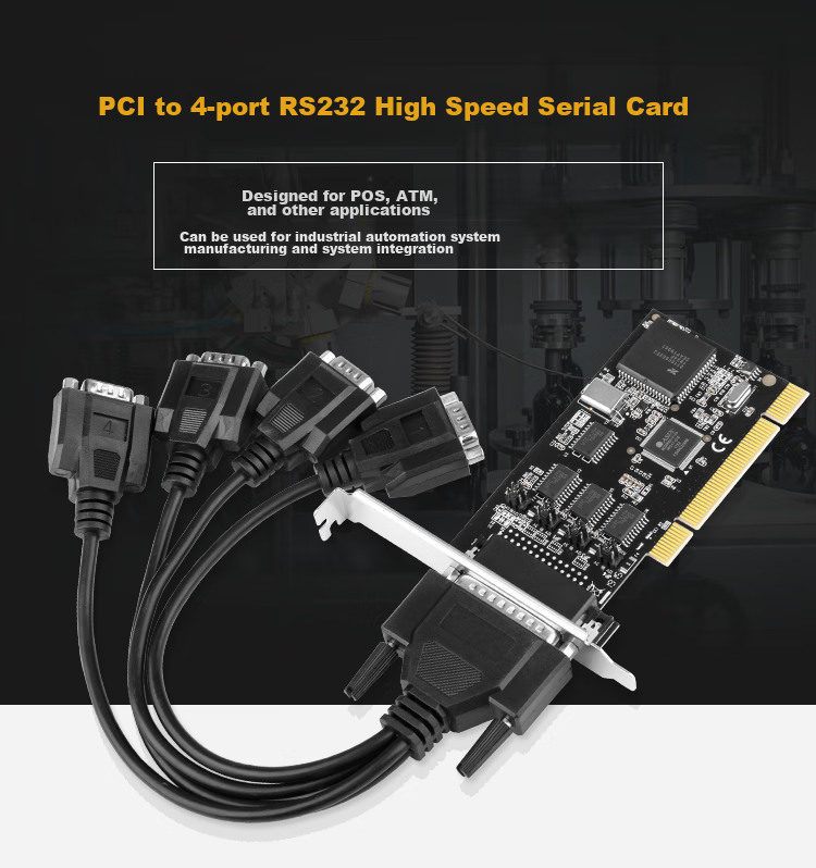 MOGE Desktop PCI to 4-Port RS232 Serial Adapter Card, 9-Pin COM Port Expansion Card, 5V/12V Power Supply, MC1364 1