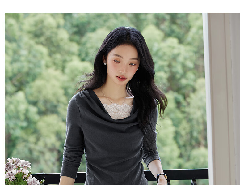 Fansiman Holiday Style Lazy Set Women Autumn New Off-Shoulder Top and Skirt Two-Piece Set Iron Gray XL 15