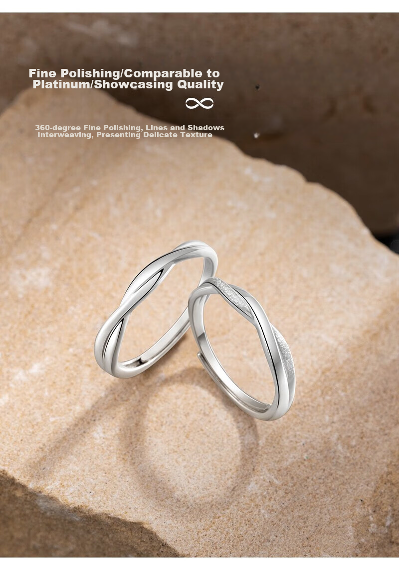 MANHE S999 Sterling Silver Couple Rings, One Pair of Engagement Diamond Rings, Adjustable Women's And Men's Rings, Valentine's Day Gift 7
