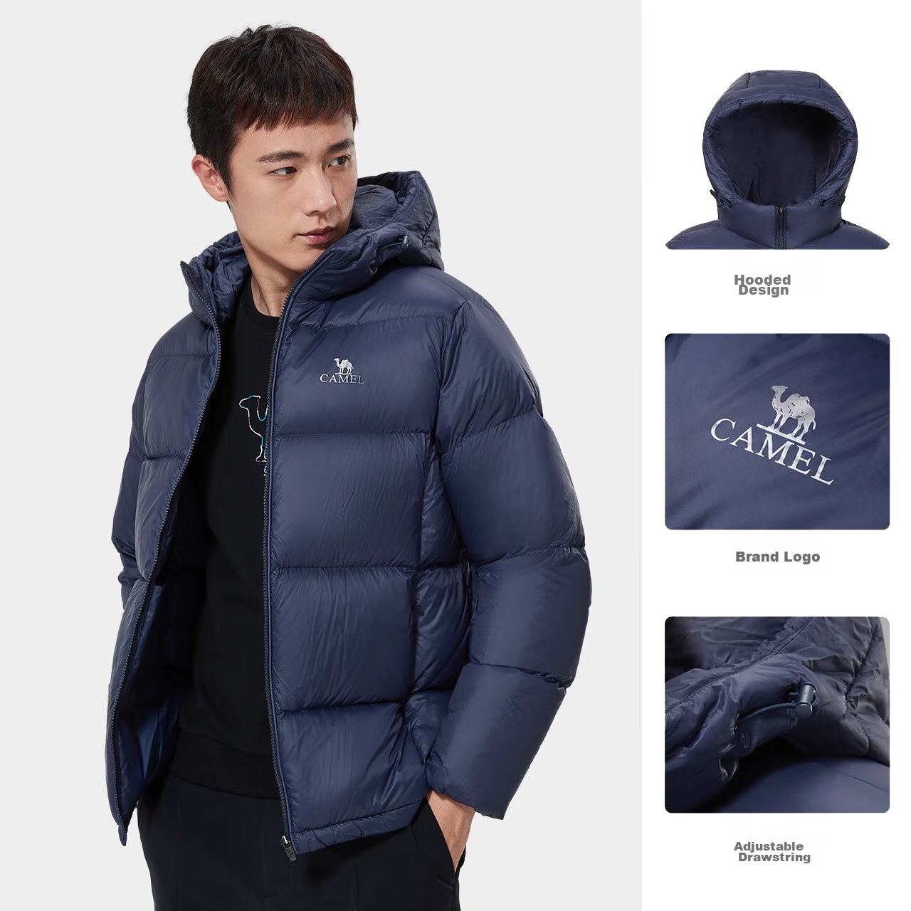 CAMEL Outdoor down Jacket, 600 Fill Power, New Short Style for Men And Women, Thick Puffer Coat