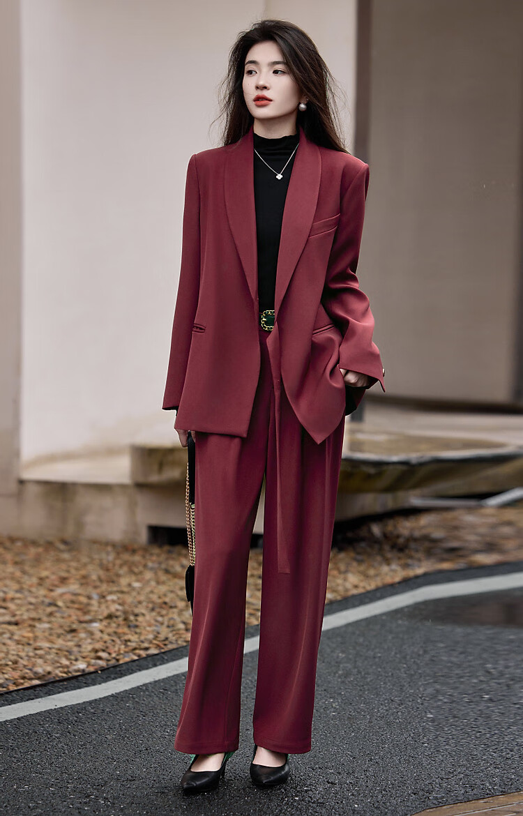 Dme [Zhi Gan Suit Set] Spring And Autumn Classic Buckle-Up Top with Long Pants, Women's Business Suit Two-Piece Set 12
