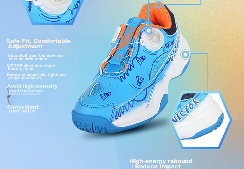 VICTOR Badminton Shoes for Children, Breathable Rotary Knob Kids' Badminton Shoes A170IIJR Bright White Size 34 7