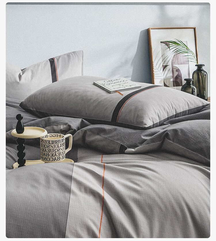 JD Original 100% Pure Cotton Four-Piece Bedding Set, All-Cotton Bedsheet And Duvet Cover, Antibacterial Bedding Set, 220*240cm, for 1.8/2 Meter Beds, Philadelphia Silhouette Patter 19