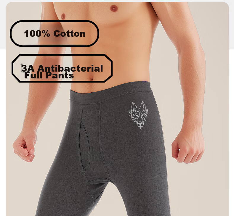 SEPTWOLVES [100% Cotton Antibacterial 2-Pack] Men's Thermal Underwear, Pure Cotton Antibacterial Warm Base Layer Pants 3