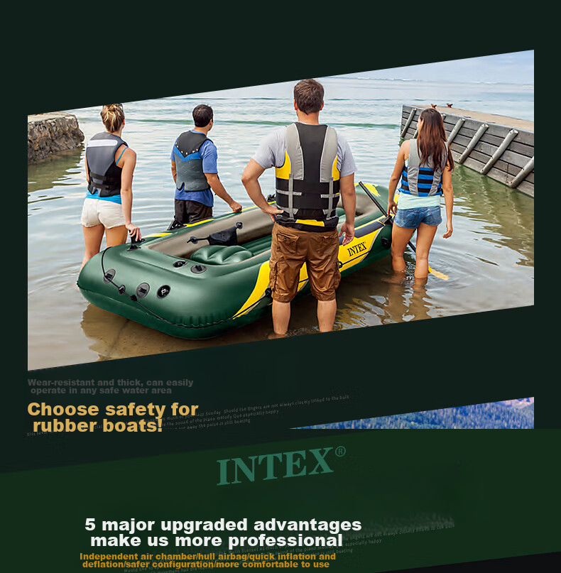 INTEX Challenger Two-Person Inflatable Boat, Thickened Rafting Kayak, Single Or Double Fishing Boat, Wear-Resistant Assault Boat 68306 4