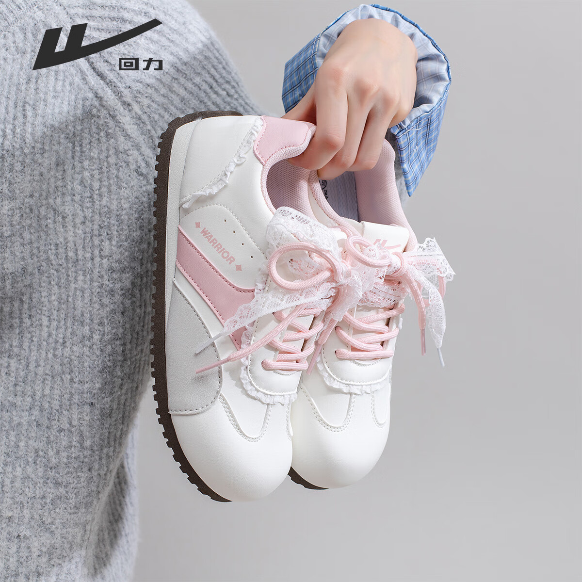 Warrior Women's Autumn Winter New German Training Shoes Flat Soft Sole Casual Student Sports Sneakers Beige Gray Pink 37