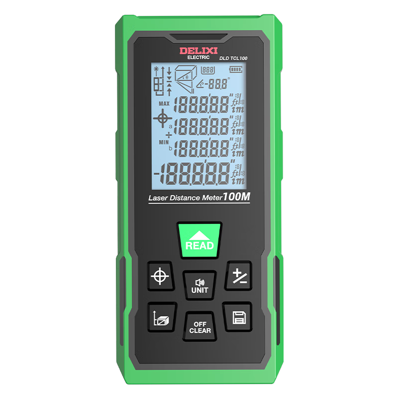 DELIXI ELECTRIC Green Light Laser Distance Meter Cross Line Tape Measure 3-in-1 High Precision Multifunction Electronic Ruler Lithium Battery Version 100m