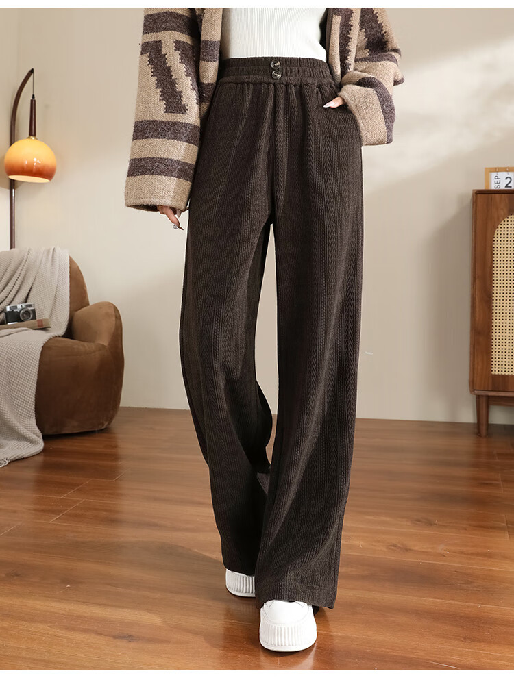 Dme [True Slim Wide-Leg Pants] High-Waisted Slimming Versatile Draping Straight Casual Trousers, Lazy Style Textured Floor-Length Pants 9
