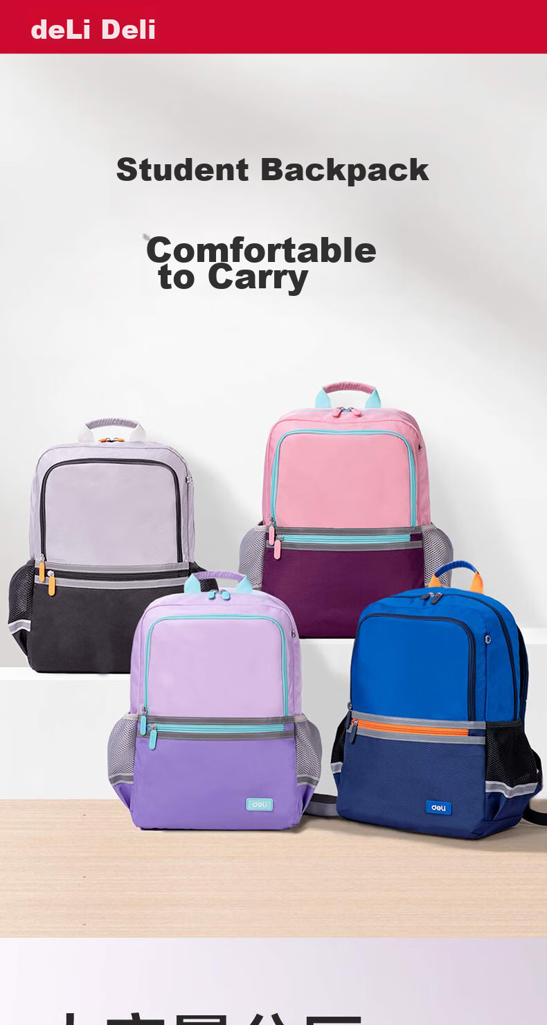 Deli Elementary School Tutoring Bag, Backpack, Pencil Case, Stationery Set for Boys And Girls, Outstanding Series, Large Capacity, Spine Protection, Water-Resistant, Double Shoulder Children's Backpack, Gray, Back-To Stationery Gift 1