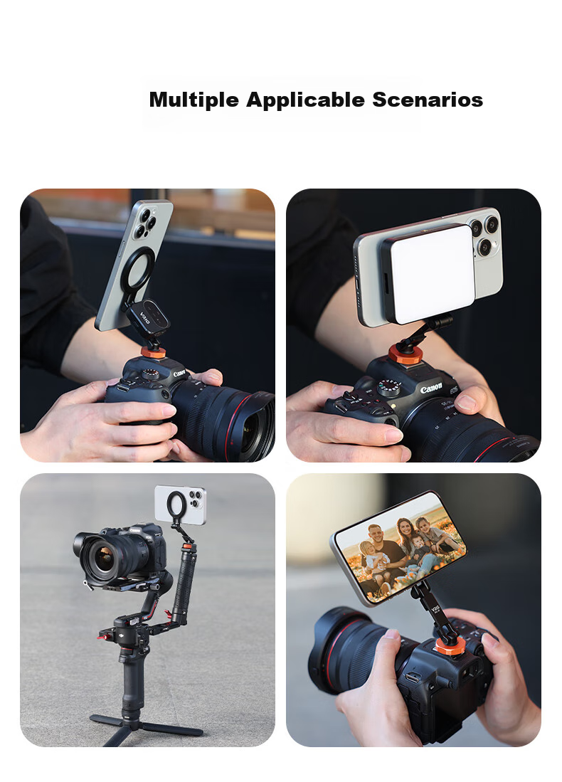 VRIG Weilege MG-29 Metal Folding Magnetic Phone Stand, MagSafe DSLR Camera External Monitor, Horizontal And Vertical Shooting Hot Shoe, Live Streaming Vlog Photography Tripod Stand 9