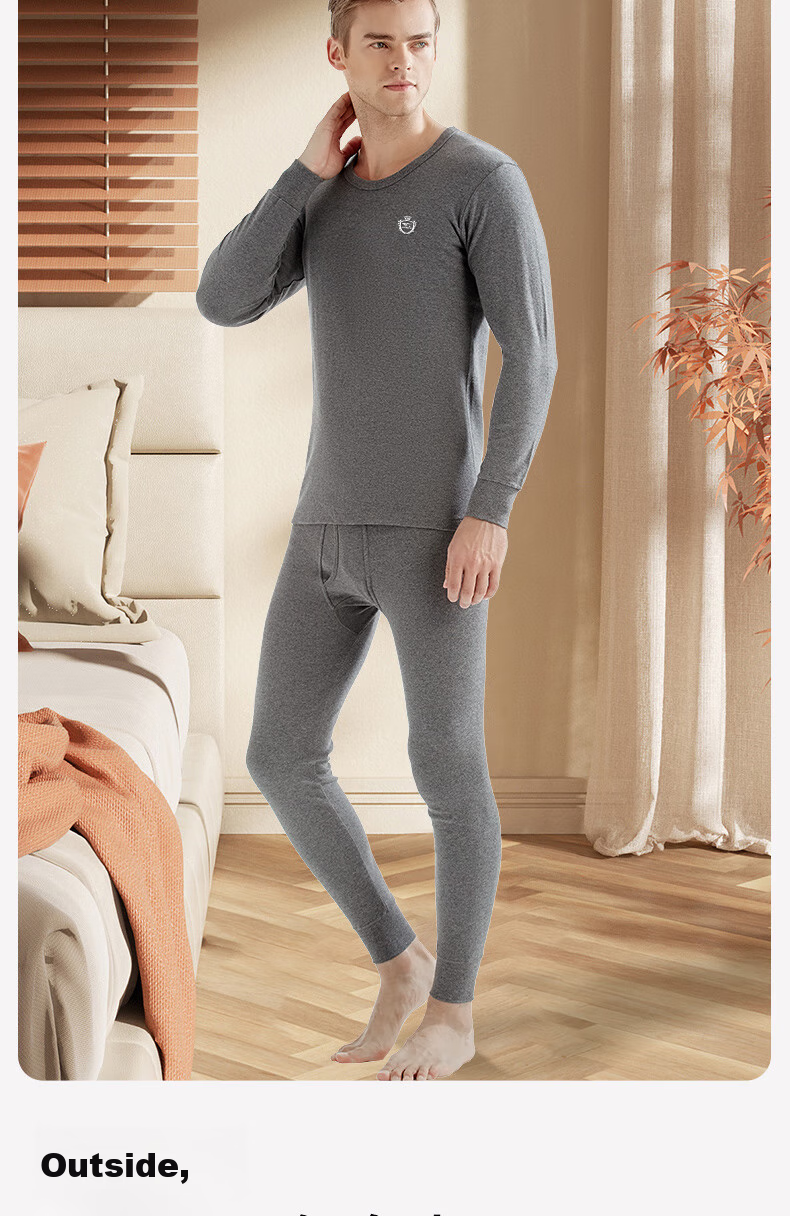 SEPTWOLVES [100% Cotton] Men's Autumn And Winter Thermal Underwear, Thin Base Layer Top, Warm Undershirt, Anti-Static, Non-Irritating Wool Sweater 9
