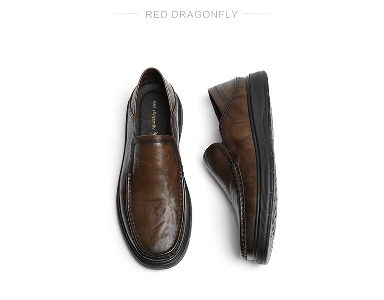 RED DRAGONFLY Genuine Leather Men's Casual Slip-On Shoes, Commuter Soft-Soled Two-Way Cowhide Shoes for Men WTA15083 Brown 38 3