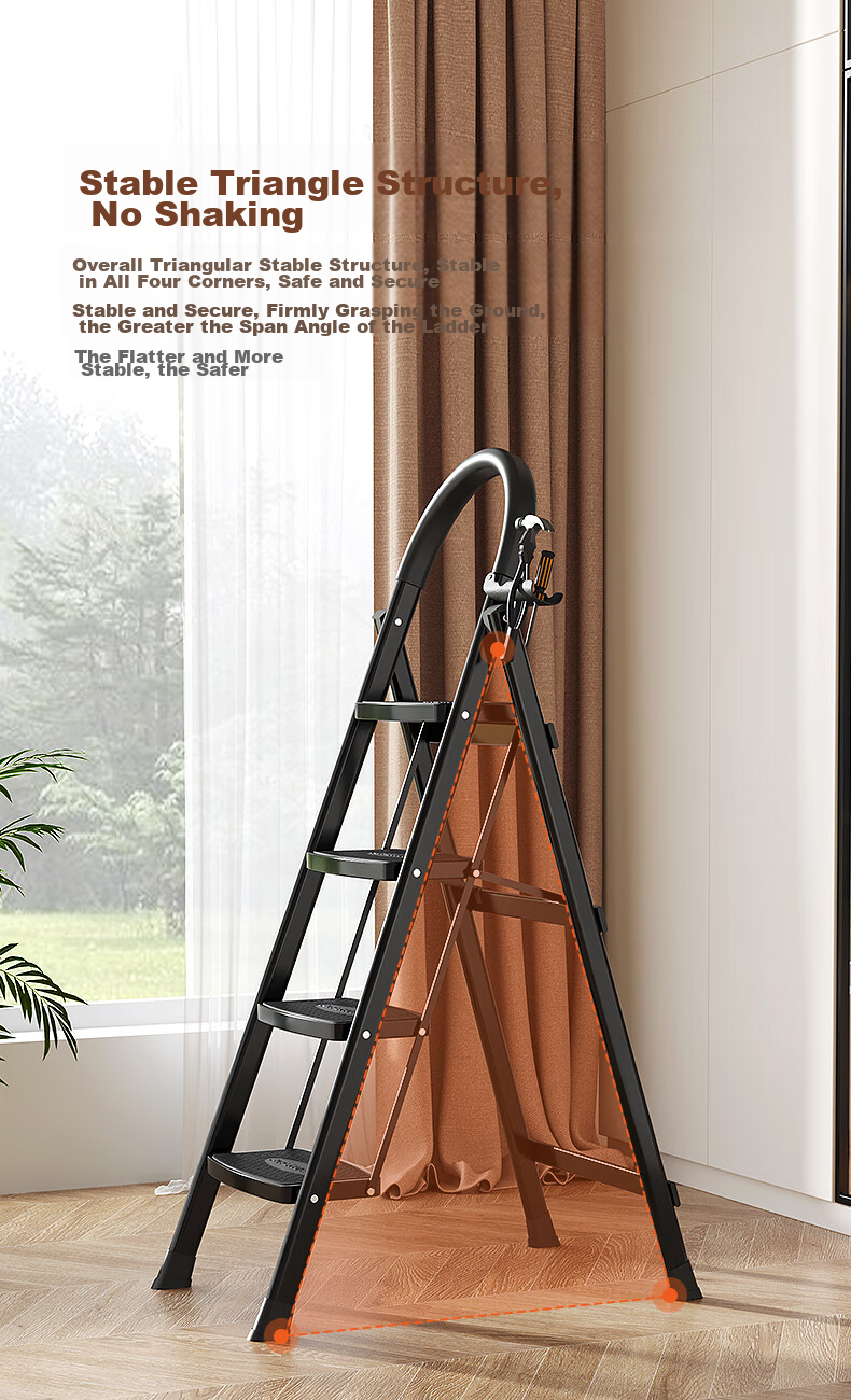 AOPENG Folding Ladder for Home Use, Four Steps Thickened Carbon Steel Wide Tread A-Frame Ladder Engineering Single-Sided Handrail Ladder 1264ST 7