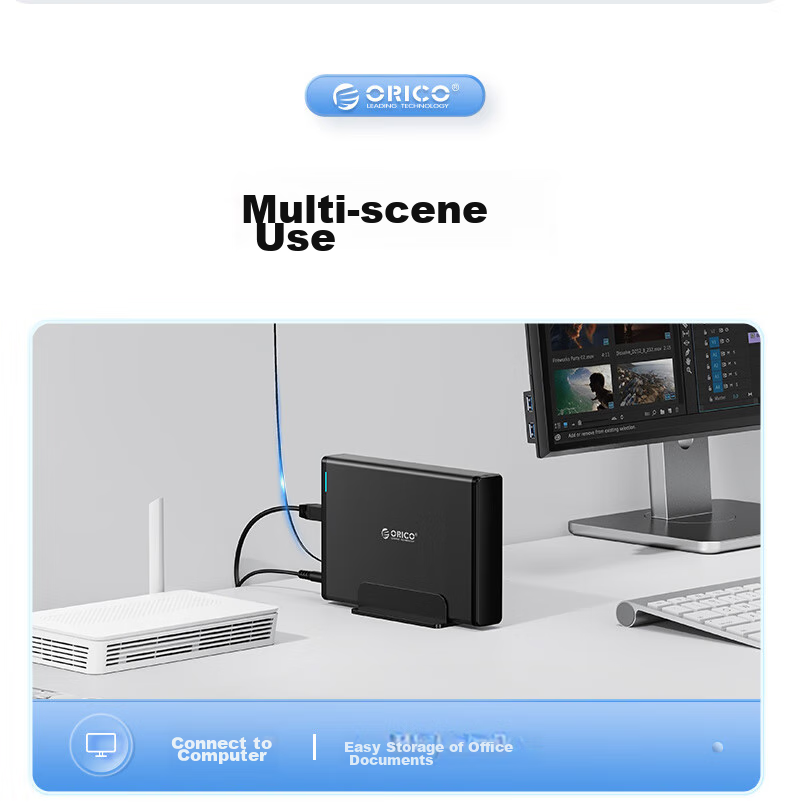 ORICO External Hard Drive Enclosure USB3.0 3.5-Inch Hard Drive Dock Desktop Mechanical Hard Drive Case SATA Serial SSD External Enclosure Shell Black 7688U3 12