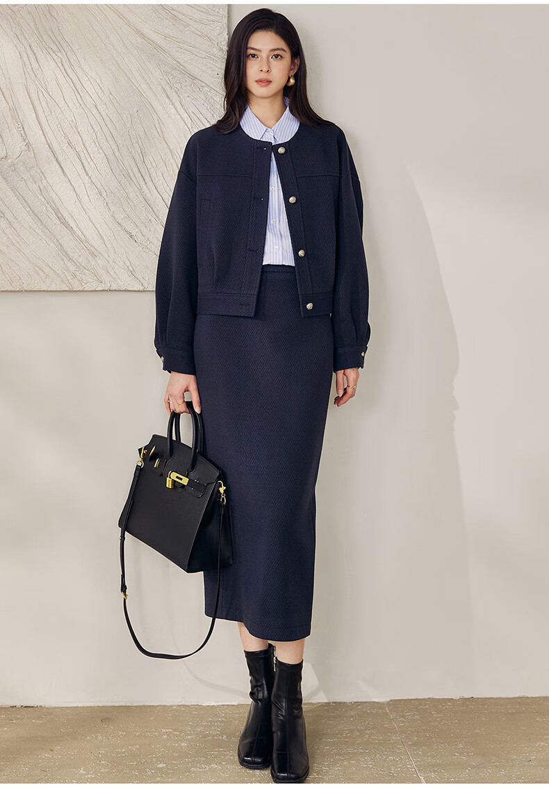 ROEYSHOUSE French Texture Short Jacket and Skirt Two-Piece Set 12889 Dark Blue L 11