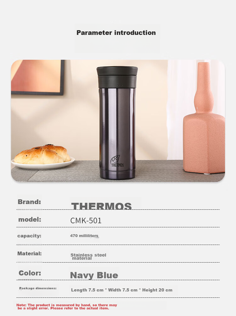 THERMOS Insulated Water Bottle, 470ml, High Vacuum Stainless Steel, for Outdoor Sports And Travel, with Tea Strainer, CMK-501 BKP 6