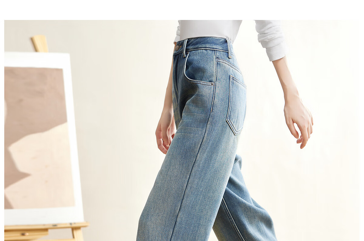 Halo Queen Women's Jeans, Spring And Autumn High-Waisted Slimming Cat Paw Design, Fashionable Versatile Straight-Leg Pants, New Product H144N3001 15