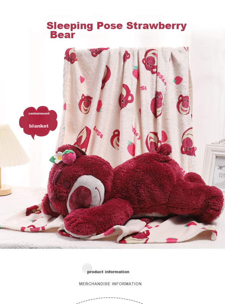 Disney Plush Doll Pillow, Stuffed Animal Birthday Gift for Girls, Toy Story Strawberry Bear, 50cm Blanket 1