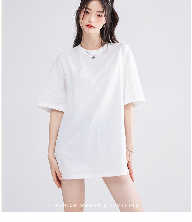 NOMe Women's Short-Sleeve T-Shirt, 2026 New Style, Mid-Length Loose Fit, Hip-Hiding, Versatile Base Layer Top, White, Size L 9