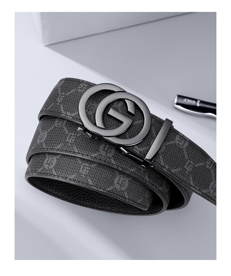 GOLF Top-Grain Leather Belt for Men, Printed Men's Belt with Automatic Buckle, Denim Belt Gift Box Set, Ideal for Father Or Boyfriend Gifts 10