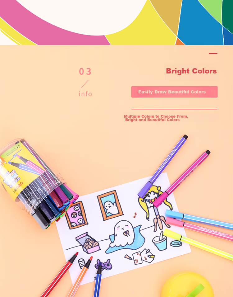 Deli 18-Color Hexagonal Fine-Tip Watercolor Markers (Pink), Washable Children's Creative Drawing Pens, Student Art Doodling Markers, Graduation Gift for Boys And Girls, 7060-18 Watercolor Pens 6